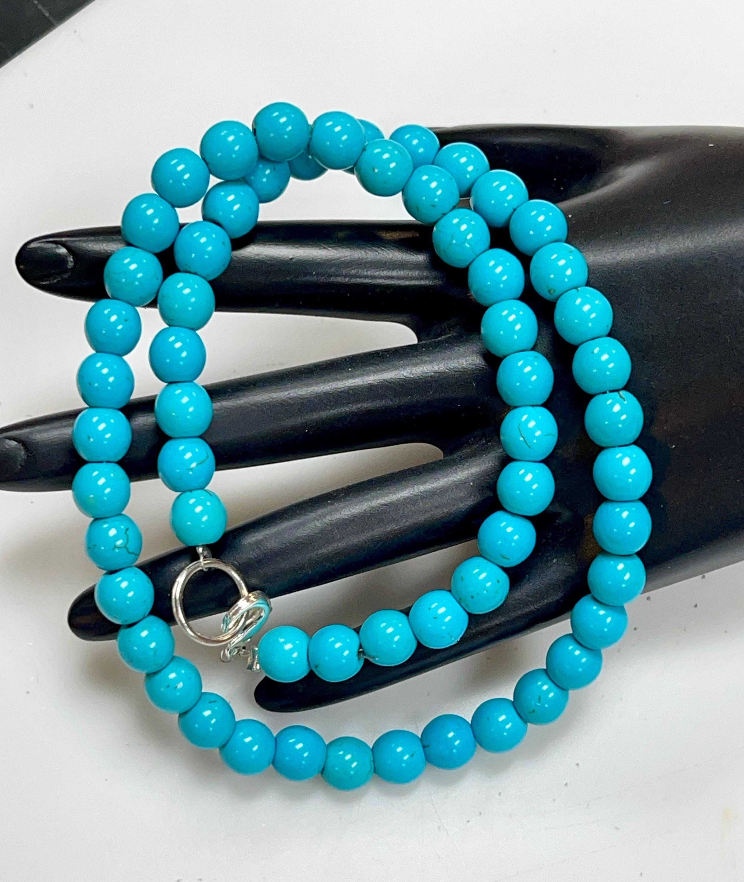 Turquoise Necklace 8mm Smooth Beads Round Beads Turquoise Beaded