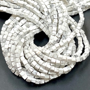 AAA White Turquoise Gemstone Box Cube Smooth Beads, 4x4mm Box Square Cube Shape Beads, Full 15.5&quot; Strands Jewelry Making Beads