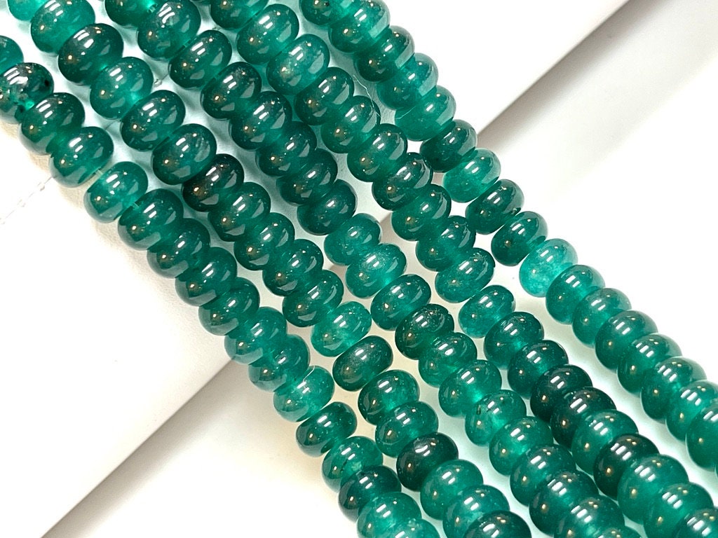 8mm Green Emerald Quartz Gemstone Smooth Rondelle shape Beads 16" Strands AAA Quality Real Gemstone Beads for Jewelry Making Loose Beads