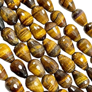 Tiger Eye Natural Gemstone Faceted Drops Shape Beads 15x10mm Yoga Healing Energy Gemstone Loose Beads for Jewelry Making Wholesale Beads