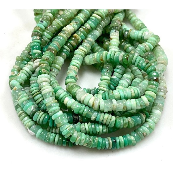 Natural Australian chrysoprase Gemstone Smooth Heishi Rondelle Disc Beads Strand Size 4-5mm Green Gemstone Beads Jewelry Making Supplies