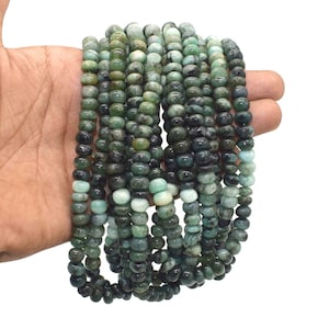 16&quot; Long Smooth Emerald Natural Gemstone Rondelle Beads Strand Size 6-7mm Real Gemstone Beads Jewelry Making Green Stone Beads