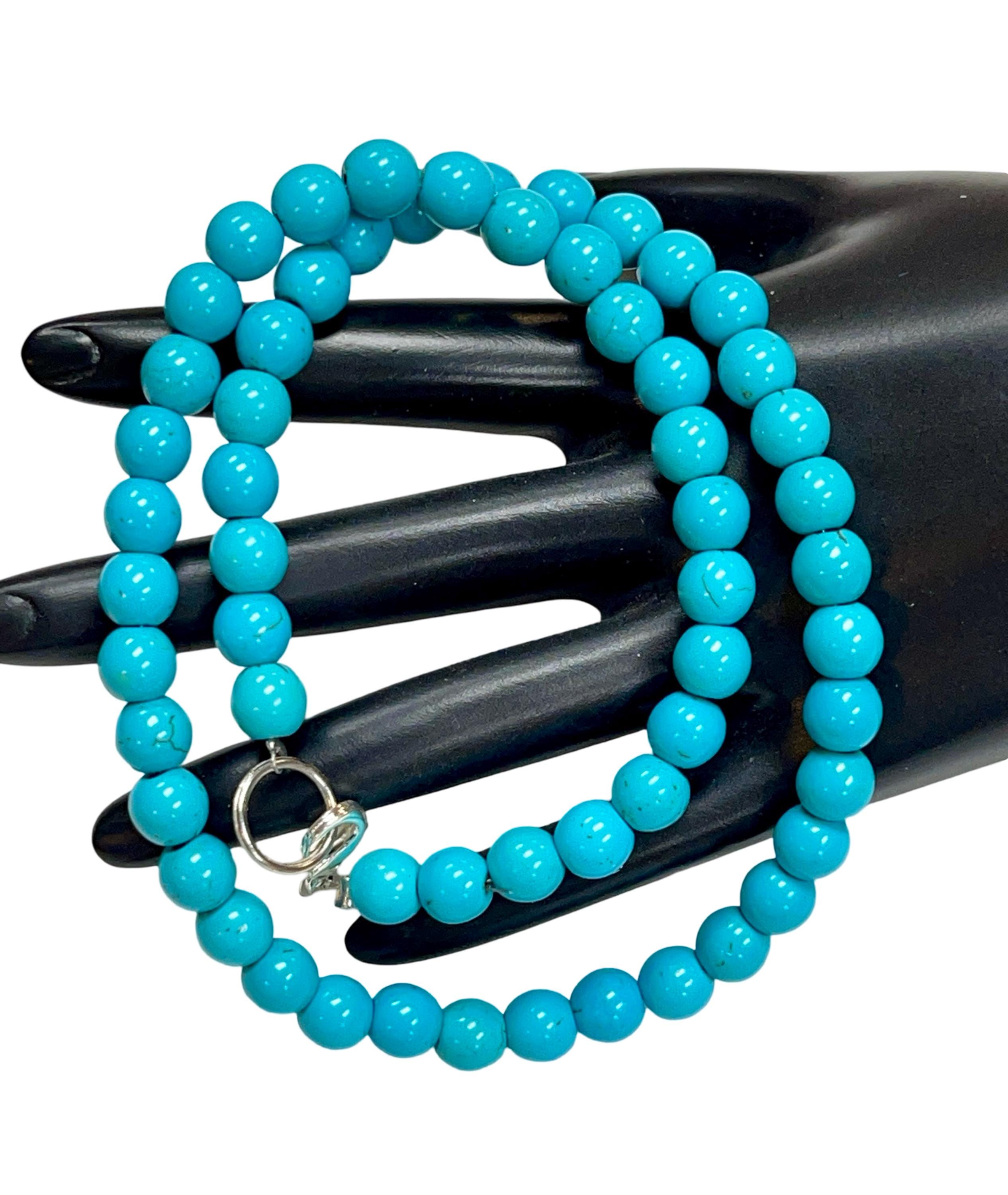 Turquoise Necklace 8mm Smooth Beads Round Beads Turquoise Beaded