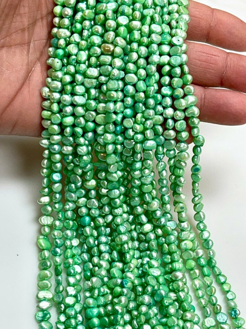 Natural Pearl Beads Size 6mm for Jewelry Making, Neon Green Color Pearl