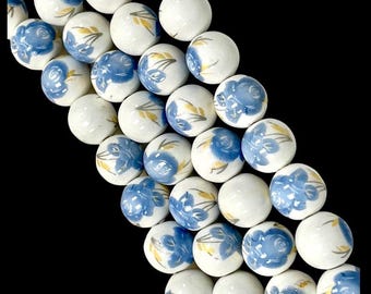 12mm Floral Porcelain Beads Strands, Size 12mm Ceramic Round Beads 1.5mm Hole For DIY Jewelry making Crafts Ceramic Beads Strands