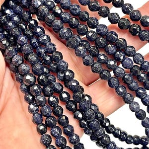 Stunning 6mm Blue Goldstone Gemstone Faceted Round Shape Beads Strands For DIY Jewelry Making Beads Loose Beads Strands