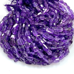 Amethyst, natürlicher Edelstein, facettierte Freiform-Nuggets, Trommelform, handgefertigte Perlenstränge, Größe 12–14 mm, lila Perlen zur Schmuckherstellung