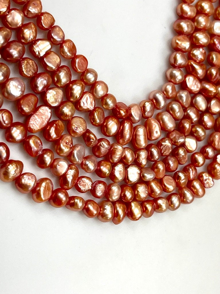 Natural Freshwater Orange Pearl Potato Irregularity Nugget Pearls 7-8mm, Full 16" Long Strands