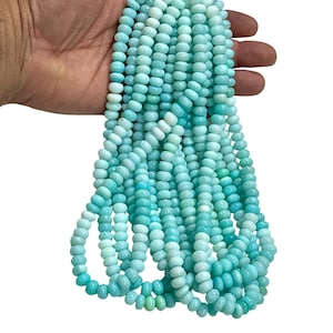 8-9mm Blue Peruvian Opal Gemstone Beads Strands, Genuine Opal Rondelle Shape Beads 16&quot; Long For Jewelry Making Handmade Beads Crafts