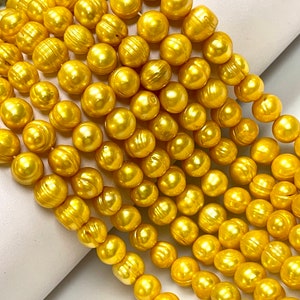 Natural Pearl Beads Size 9-10mm For Jewelry Making, Yellow Color Pearl Gemstone Beads For DIY Jewelry Making Supplies Loose Beads