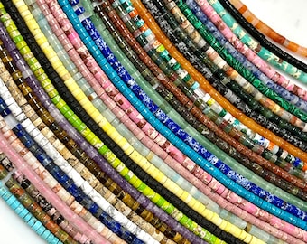 4x2mm Natural Gemstone Heishi Disc Tire Shape Beads Strands, Full 16&quot; Long Strands, AAA Gemstone Loose Beads For DIY Jewelry Making Supplies