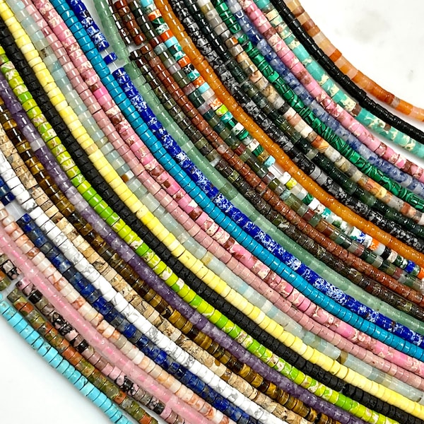 4x2mm Natural Gemstone Heishi Disc Tire Shape Beads Strands, Full 16" Long Strands, AAA Gemstone Loose Beads For DIY Jewelry Making Supplies