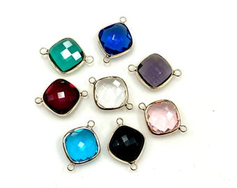 5 Pieces Lot Diamond Shape Gold Plated Bezel Charm Links Connector 10mm 12mm 14mm Faceted Gemstone Crystal Glass Connectors Jewelry Findings