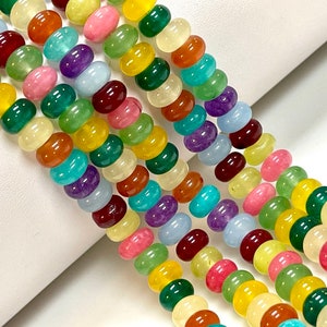 8mm Mixed Color Quartz Gemstone Smooth Rondelle shape Beads 16&quot; Strands AAA Quality Multi Color Disco Beads for Jewelry Making Loose Beads
