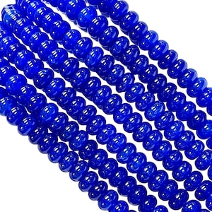 Cobalt Blue Quartz Beads 8mm Smooth Rondelle, Royal Blue Quartz Gemstone Strand for Jewelry Making, Vibrant Blue Spacer Beads 16” Long