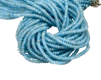 4mm Blue Aquamarine Quartz Gemstone Smooth Rondelle Beads 16" Strands AAA Quality Gemstone Beads for Jewelry Making Loose Beads Strands
