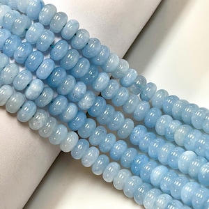 10mm Aquamarine Quartz Gemstone Smooth Rondelle shape Beads 16&quot; Strands AAA Quality Real Gemstone Beads for Jewelry Making Loose Beads