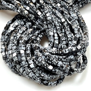 AAA Snowflake Obsidian Natural Gemstone Box Cube Smooth Beads, 4x4mm Box Square Cube Shape Beads, Full 15.5&quot; Strands Jewelry Making Beads