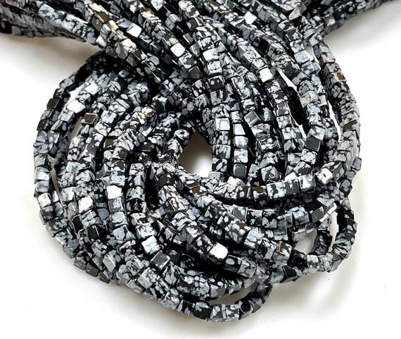 AAA Snowflake Obsidian Natural Gemstone Box Cube Smooth Beads