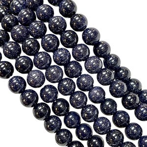 Flashy 4mm 6mm 8mm Blue Goldstone Gemstone Smooth Round Shape Beads Strands For DIY Jewelry Making Blue Sandstone Beads Loose Beads Strands