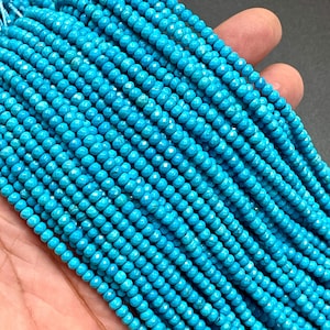 3-4mm Turquoise Faceted Rondelle Beads, Small Blue Turquoise Gemstone Micro Faceted Beads Strand For Jewelry Making Craft