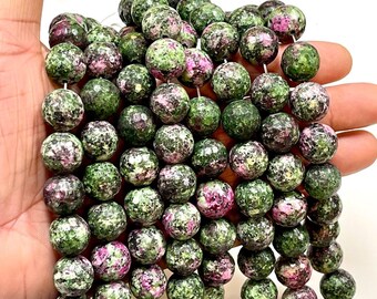 Ruby Zoisite Gemstone Faceted Round Shape Beads Strands Size 12mm Green Gemstone Yoga Healing Real Gemstone Beads for Jewelry Making