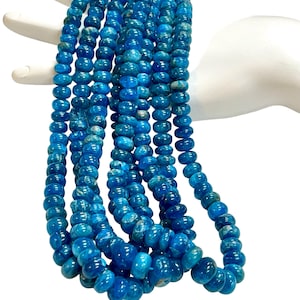 8-10mm 18&quot; Long Appealing Blue Apatite Natural Gemstone Smooth Rondelle Shape Beads Strand Real Apatite Gemstone Beads for Jewelry Making