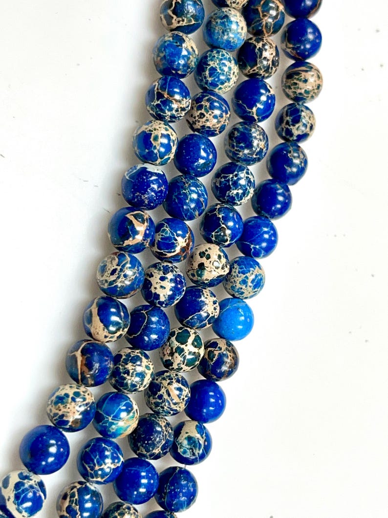 Blue Sea Sediment Jasper Beads 8mm Smooth Round Imperial Impression