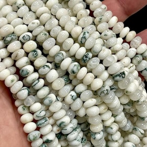 Cuentas de ágata musgosa de 45,7 cm de largo y 8 mm de grosor, lisas, con forma de rondelles, para joyería, manualidades y manualidades.
