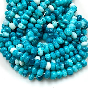 9-10mm Teal Blue Opal Gemstone Beads, Genuine Opal Rondelle Shape Beads 16&quot; Long For Jewelry Making Beads