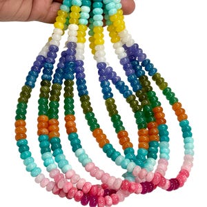 Rainbow Shaded Color Quartz Gemstone Smooth Rondelle shape Beads 16&quot; Strands 8mm Multi Color Smooth Rondelle Beads for Jewelry Making Crafts