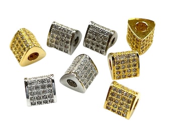 CZ Micro Pave Beads, Cubic Zirconia Beads, Diamond Look Connecter Beads, Rhodium Plated Beads, 8mm Triangle Trillion Beads Jewelry Findings