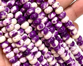 Cuentas de piedra de flor de lluvia morada y blanca, cuentas de jaspe de flor de lluvia de color morado y blanco, piedra de bricolaje de color primaveral para joyería