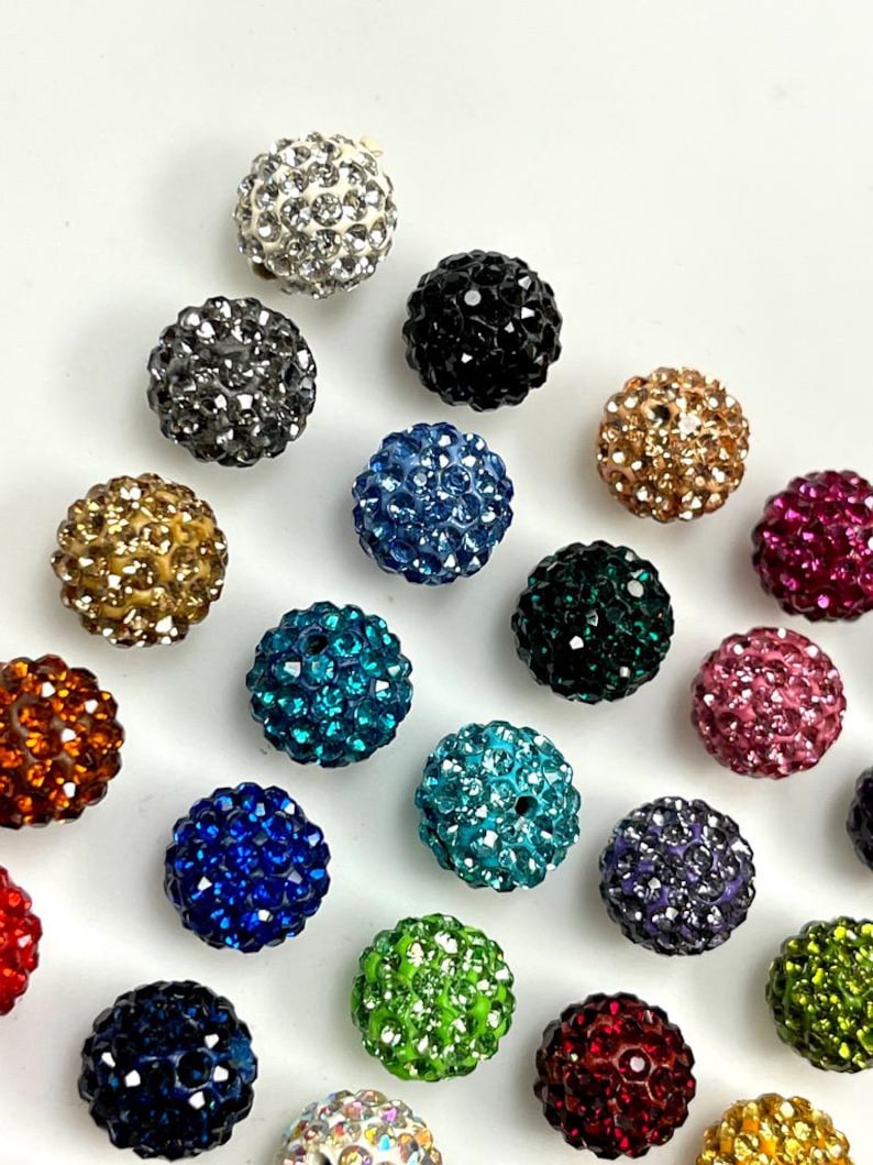 20 morceaux de perles pour pavage, perles de strass Shamballa, 8 mm - 10 mm - 12 mm perles de cristal strass, perles disco pour la fabrication de bijoux DIY image 3