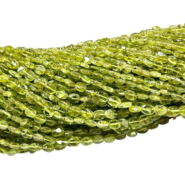 Peridot Gemstone Beads, Peridot Natural Gemstone Smooth Oval Shape Beads Size 7x5mm, Full 15" Long Strand Handmade Green Peridot Beads