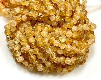 Perles rondes en pierres précieuses naturelles de citrine lisse, taille du brin 8 mm, 10 mm, guérison par le yoga, véritables pierres précieuses, fabrication de bijoux, perles de pierre rondes jaunes