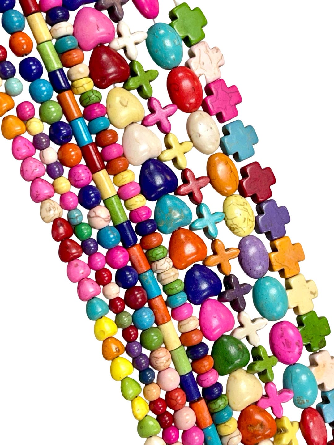 Multicolour Strands Multicolor Turquoise Beads Strand 16” – Mixed Shapes Hearts Crosses ...