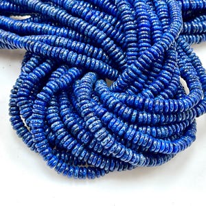 6mm Lapis Lazuli Tire Beads, Heishi Disc Rondelle Shape, 15.5” Strand, 1mm Hole, Natural Blue Gemstone Beads for Jewelry Making