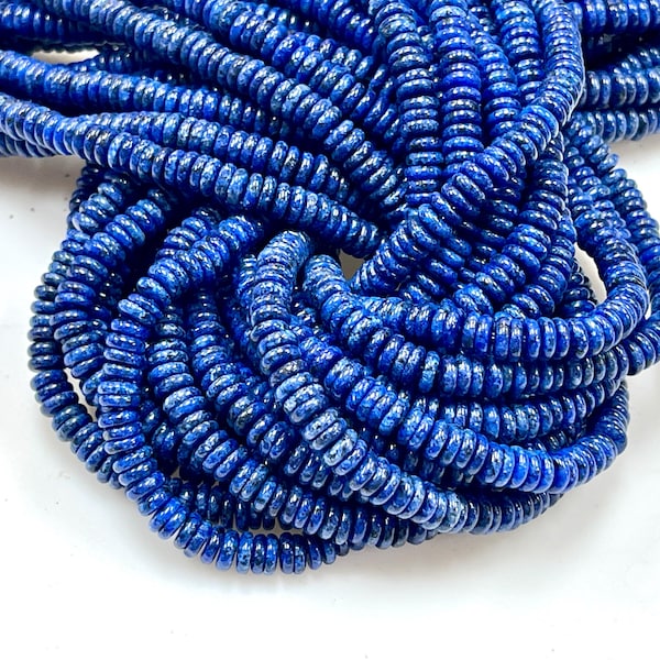 6mm Lapis Lazuli Tire Beads, Heishi Disc Rondelle Shape, 15.5” Strand, 1mm Hole, Natural Blue Gemstone Beads for Jewelry Making