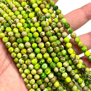 Green Sea Sediment Jasper Beads 6mm Smooth Round Imperial Impression Jasper Stone, 15.5&quot; Full Strand, Wholesale Beads For Jewelry Making