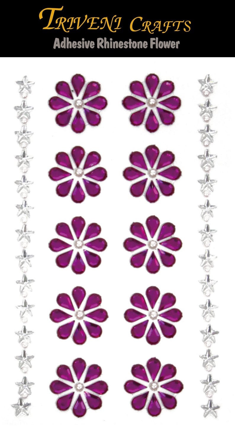 3 Sheet Adhesive Rhinestone Stickers, Adhesive Hearts/Flowers Shape Rhinestone Stickers Flower Shape