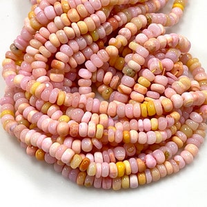 16&quot; Long 4-5mm Pink Peach Opal Natural Gemstone Smooth Rondelle Shape Beads Strand Real Opal Gemstone Beads for Jewelry Making Crafts