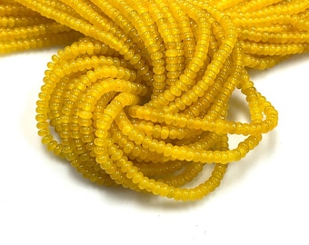 4mm Yellow Quartz Gemstone Smooth Rondelle shape Beads 16" Strands AAA Quality Gemstone Beads for Jewelry Making Loose Beads Strands