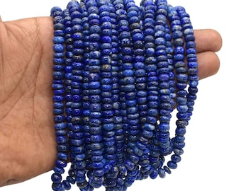 8mm Natural Lapis Gemstone Smooth Rondelle Shape Handmade Beads Size 8mm Beads for Healing Energy For Jewelry Making Crafts Loose Beads