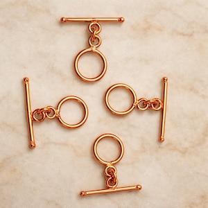 Solid Copper Toggle Clasp Set of 5, 14mm Ring, Handmade Copper Clasp, Polished Finish, Jewelry Findings, Necklace Bracelet Clasp