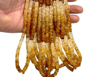 Faceted Citrine Gemstone Heishi Rondelle Disc Tire Shape Beads Strand • 7–8mm • For Jewelry Making Loose Beads