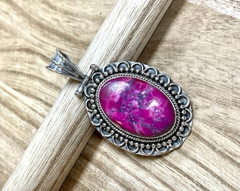 Pendentif pierre gemme turquoise rouge - Argent sterling .925 et pendentif pierre gemme turquoise rouge - Turquoise lisse avec collier pendentif en argent