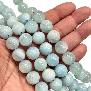 Natural Aquamarine Round Beads | 14mm 16mm Smooth Finish | 15 Inch Strand | Blue Gemstone Beads for Jewelry Making