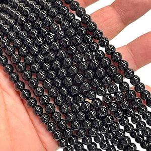 Black Onyx Beads 4mm 6mm 8mm Smooth Round, 15.5” Strand, Polished Black Gemstone Beads for Jewelry Making