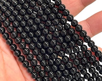 Schwarze Onyx Perlen 4 mm 6 mm 8 mm glatte runde, 15,5 ''Strang, polierte schwarze Edelsteinperlen für die Schmuckherstellung